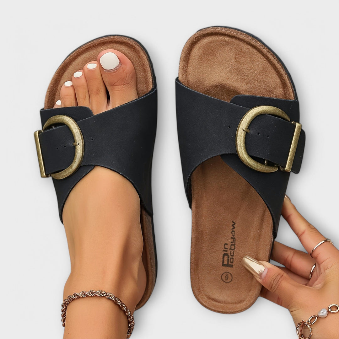 Dames Kork Pantoletten met Gespsluiting Design