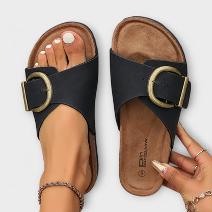 Dames Kork Pantoletten met Gespsluiting Design