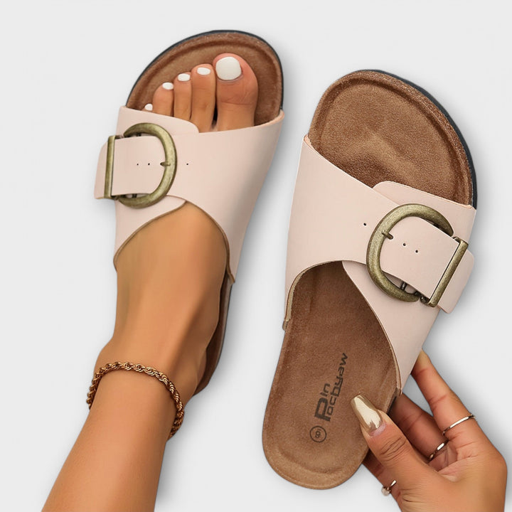 Dames Kork Pantoletten met Gespsluiting Design