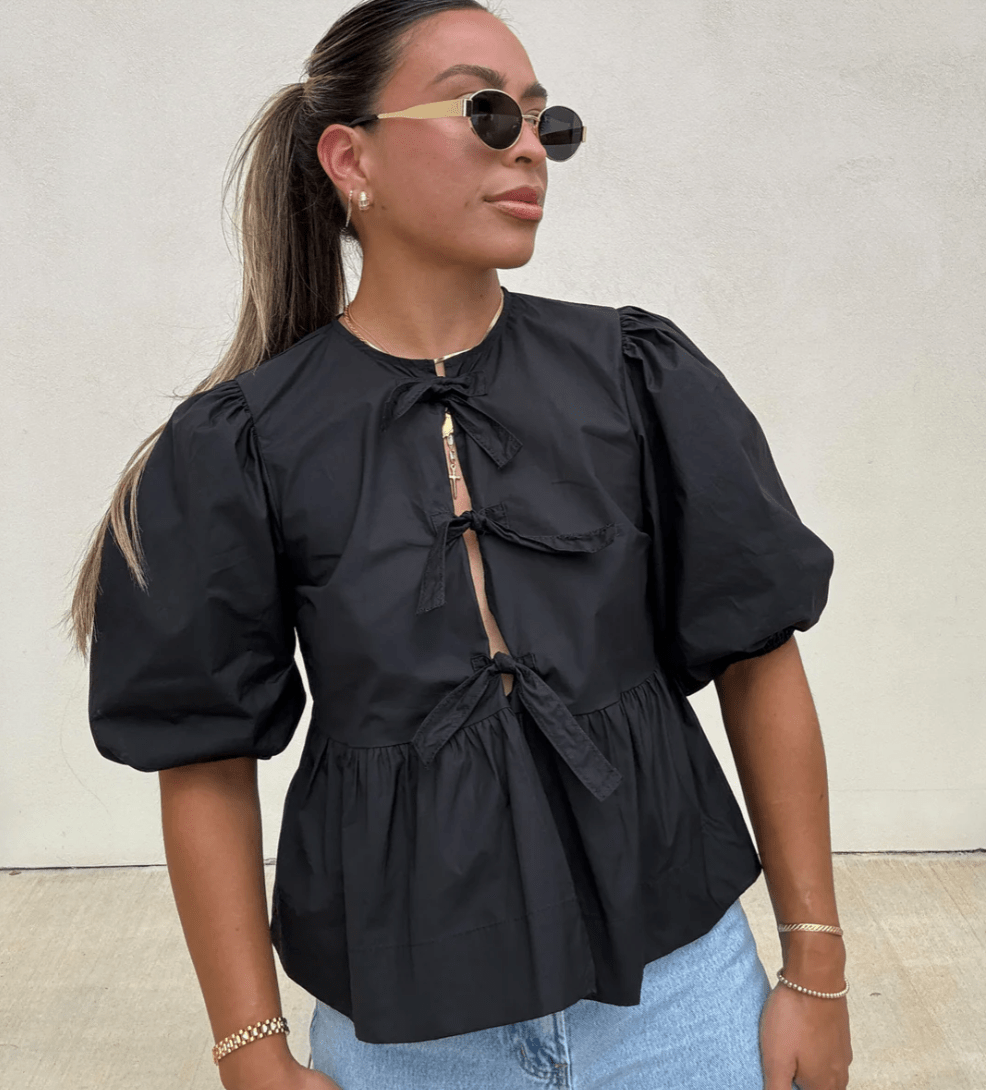Jemima Puffärmel-Bluse mit Krawatten-Verschluss