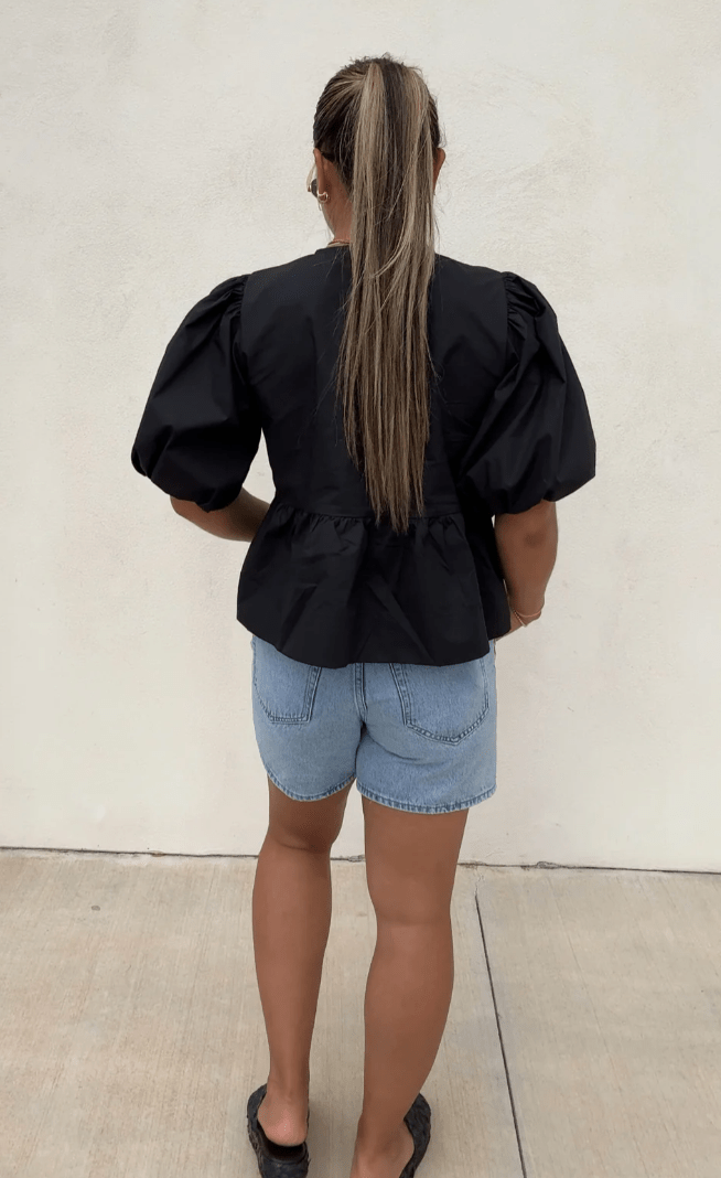 Jemima Puffärmel-Bluse mit Krawatten-Verschluss