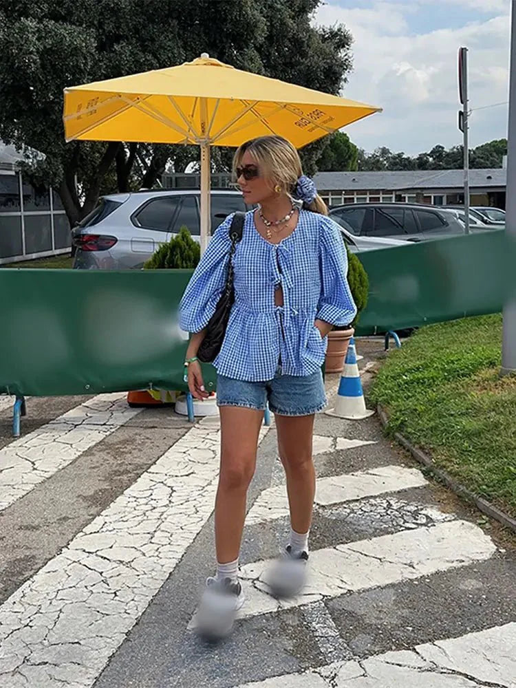 Jemima Puffärmel-Bluse mit Krawatten-Verschluss