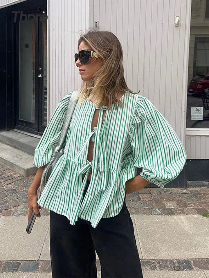 Jemima Puffärmel-Bluse mit Krawatten-Verschluss